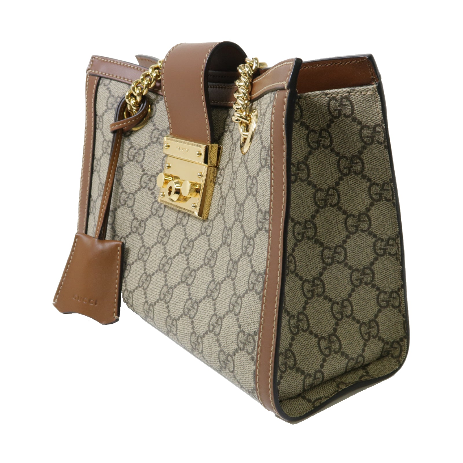 GUCCI 塗層帆布Padlock Small GG金扣肩背袋啡色