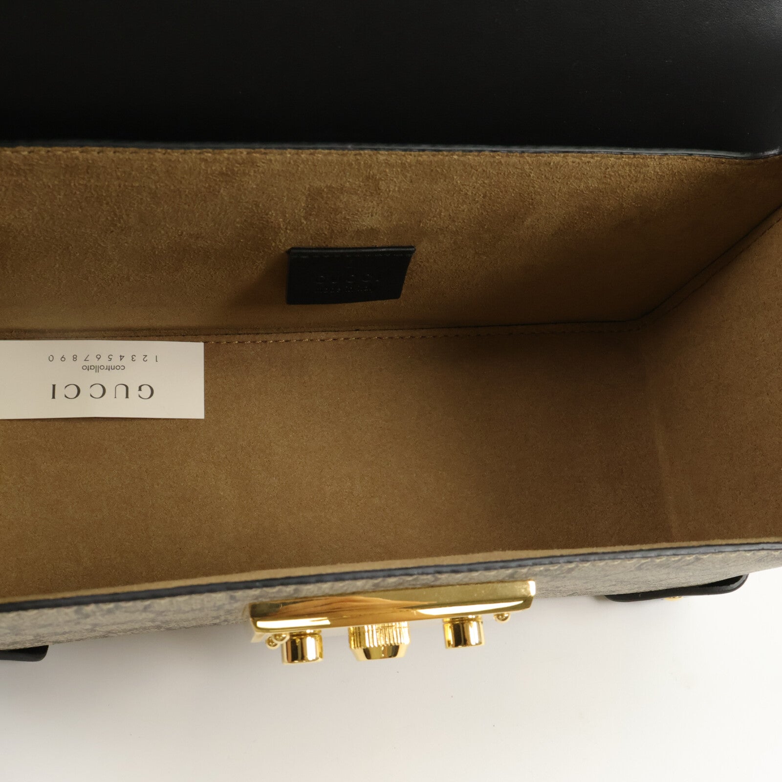 GUCCI 塗層帆布Padlock GG Small Bamboo Top Handle鏈帶手挽肩背兩用袋