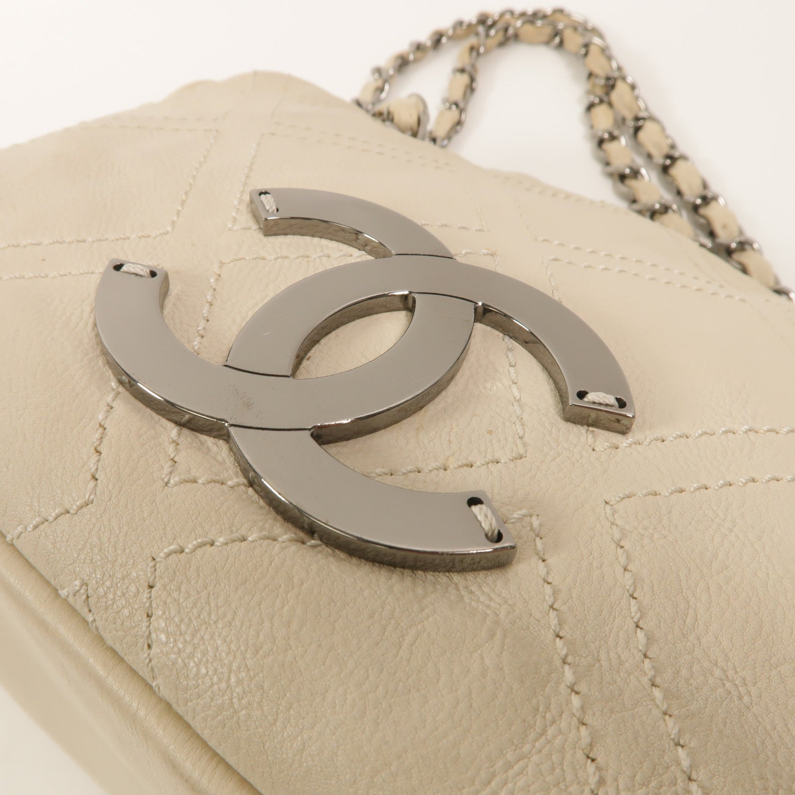 CHANEL 牛皮皮革Diamond Stitch Tote Bag鏈帶肩背袋