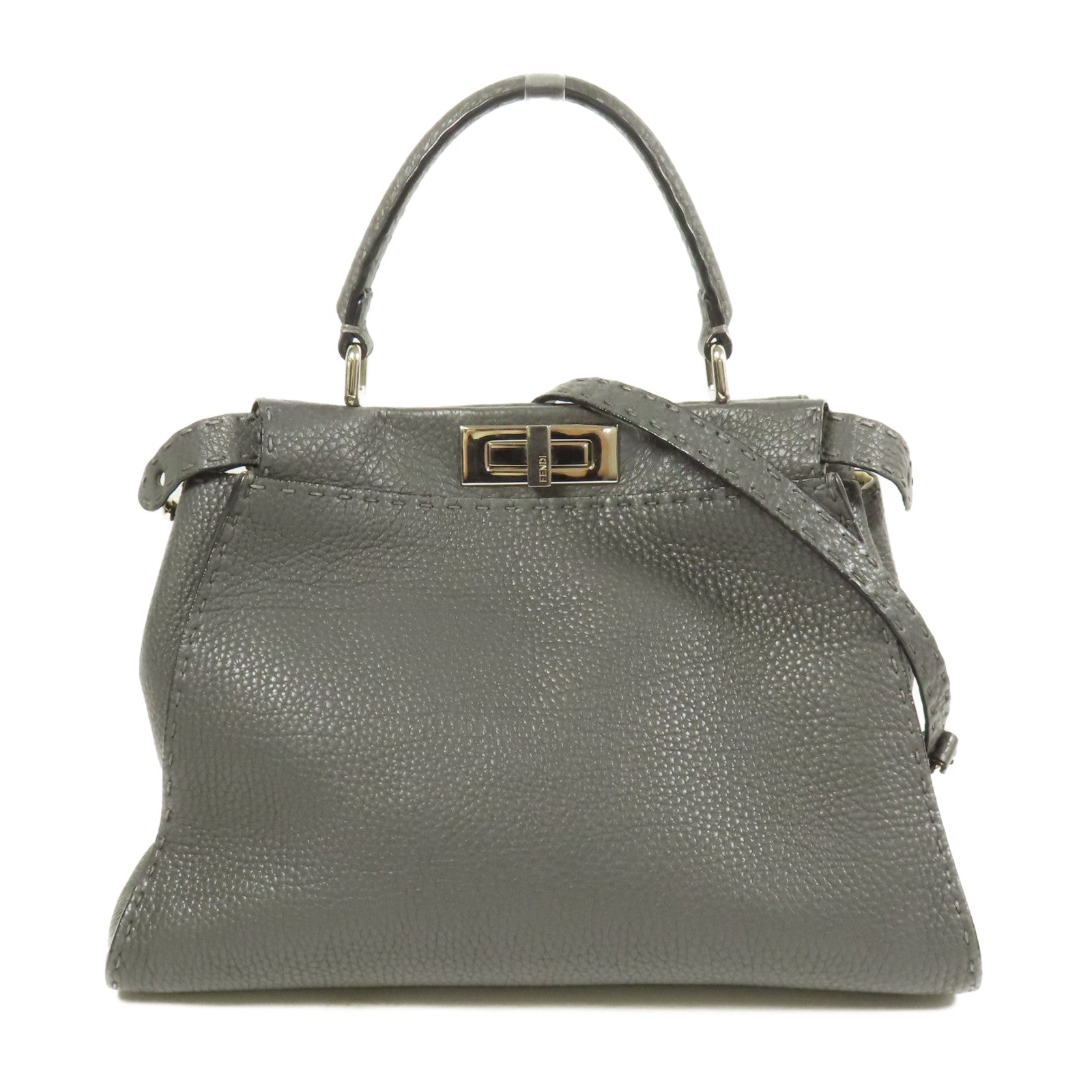 FENDI 牛皮皮革Peekaboo Medium銀扣手挽肩背兩用袋