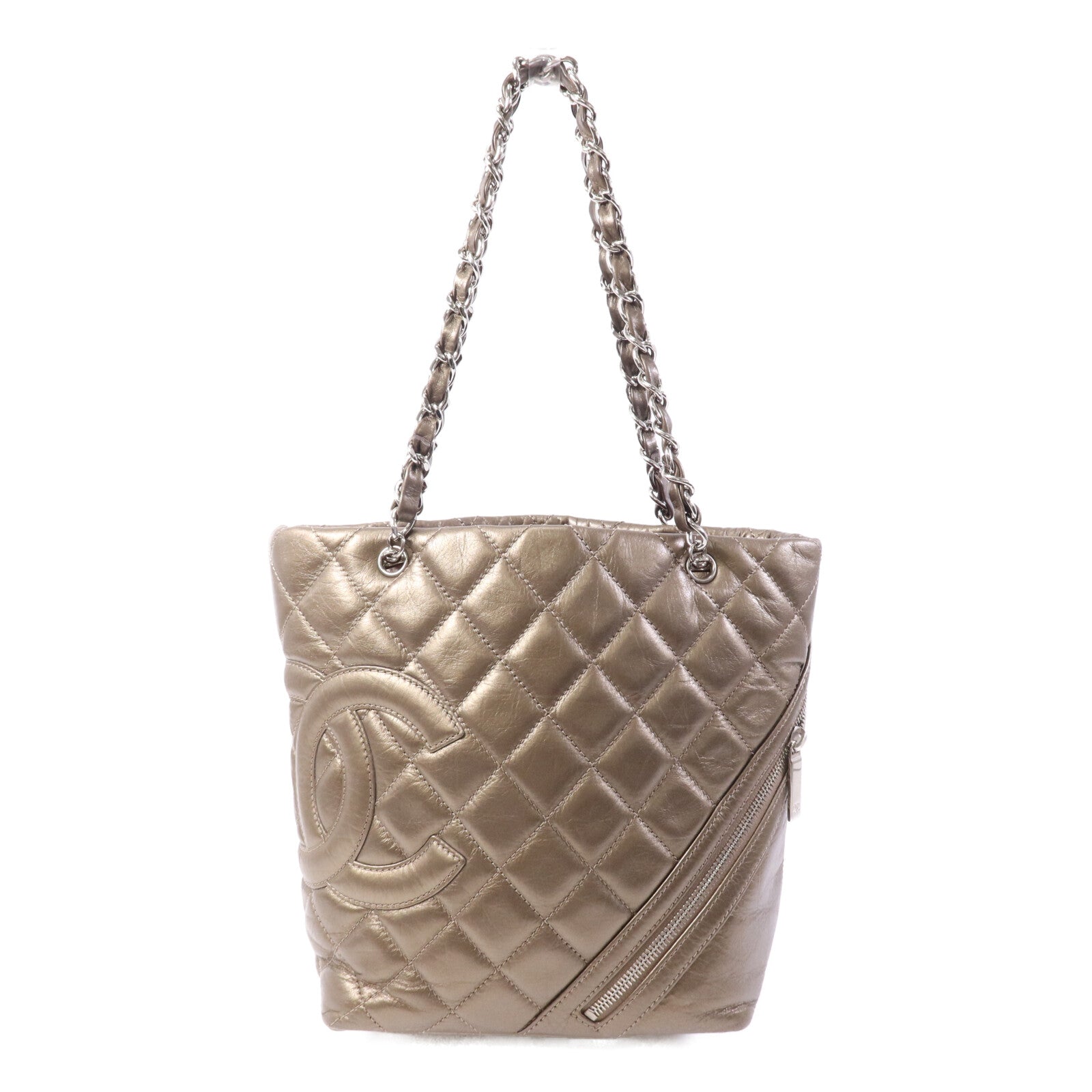 CHANEL 牛皮皮革Cambon Hand Bag銀扣鏈帶肩背袋