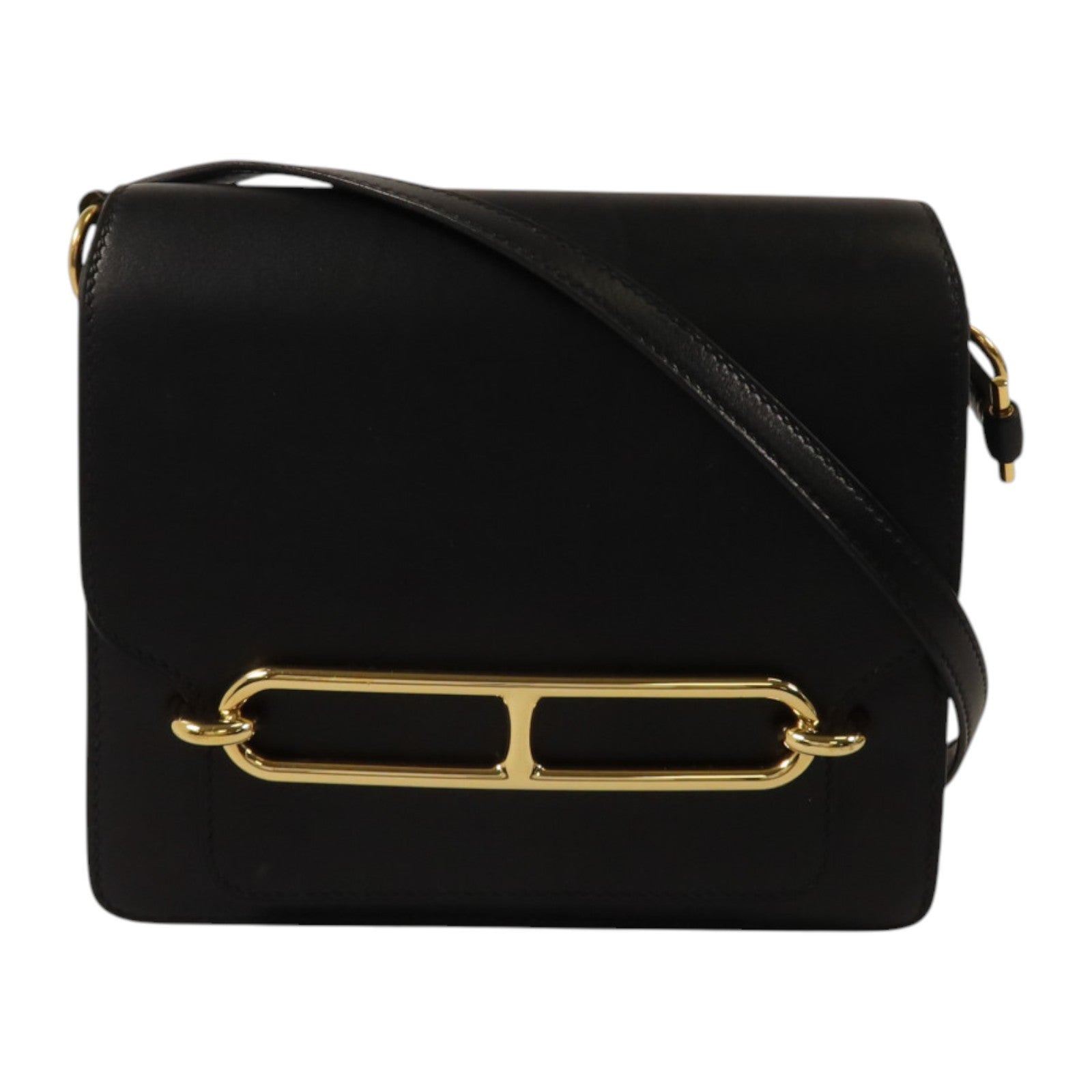 HERMES Evergrain皮革Mini Roulis金扣肩背袋Black