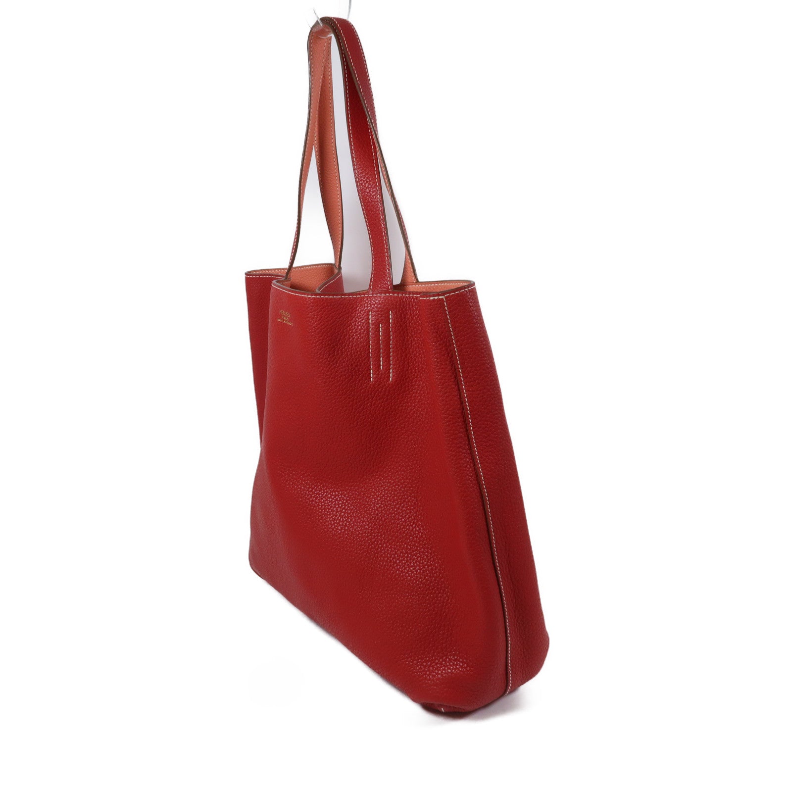 HERMES Clemence皮革Double Sens肩背袋Rouge Casaque/紅色