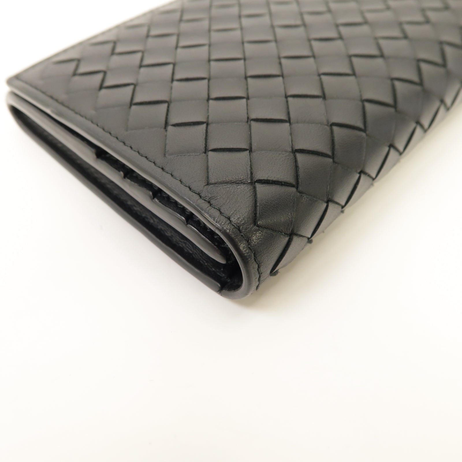 BOTTEGA VENETA 織紋皮革Long Wallet銀扣長錢包黑色