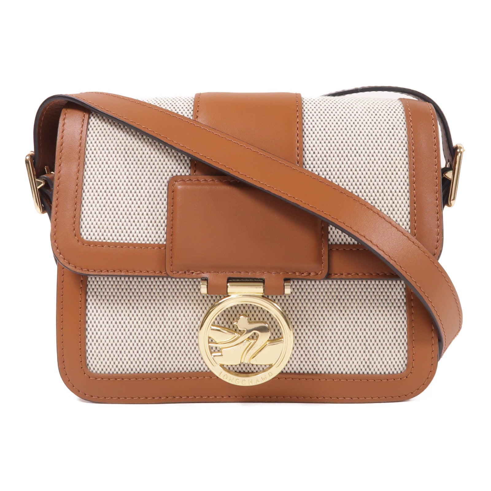 Longchamp 帆布/皮革Shoulder Bag金扣肩背袋