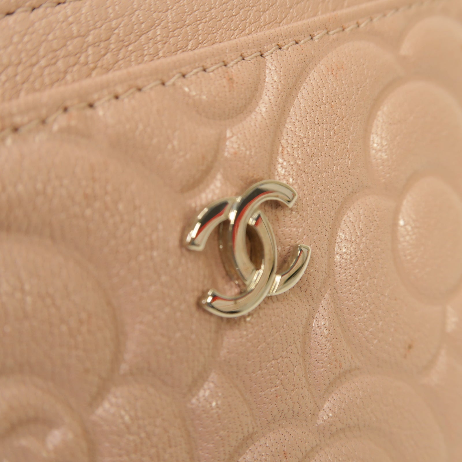 CHANEL 皮革Card Case銀扣卡片套粉紅色