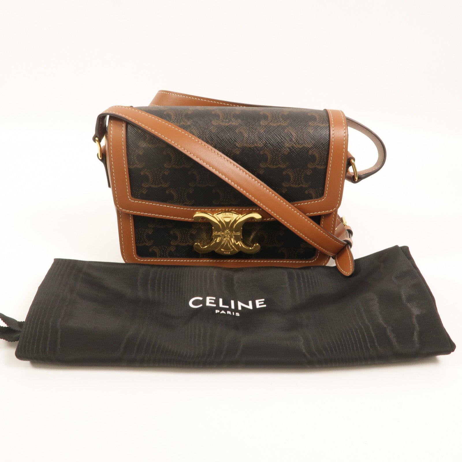 CELINE 塗層帆布/牛皮皮革Teen Triomphe肩背袋