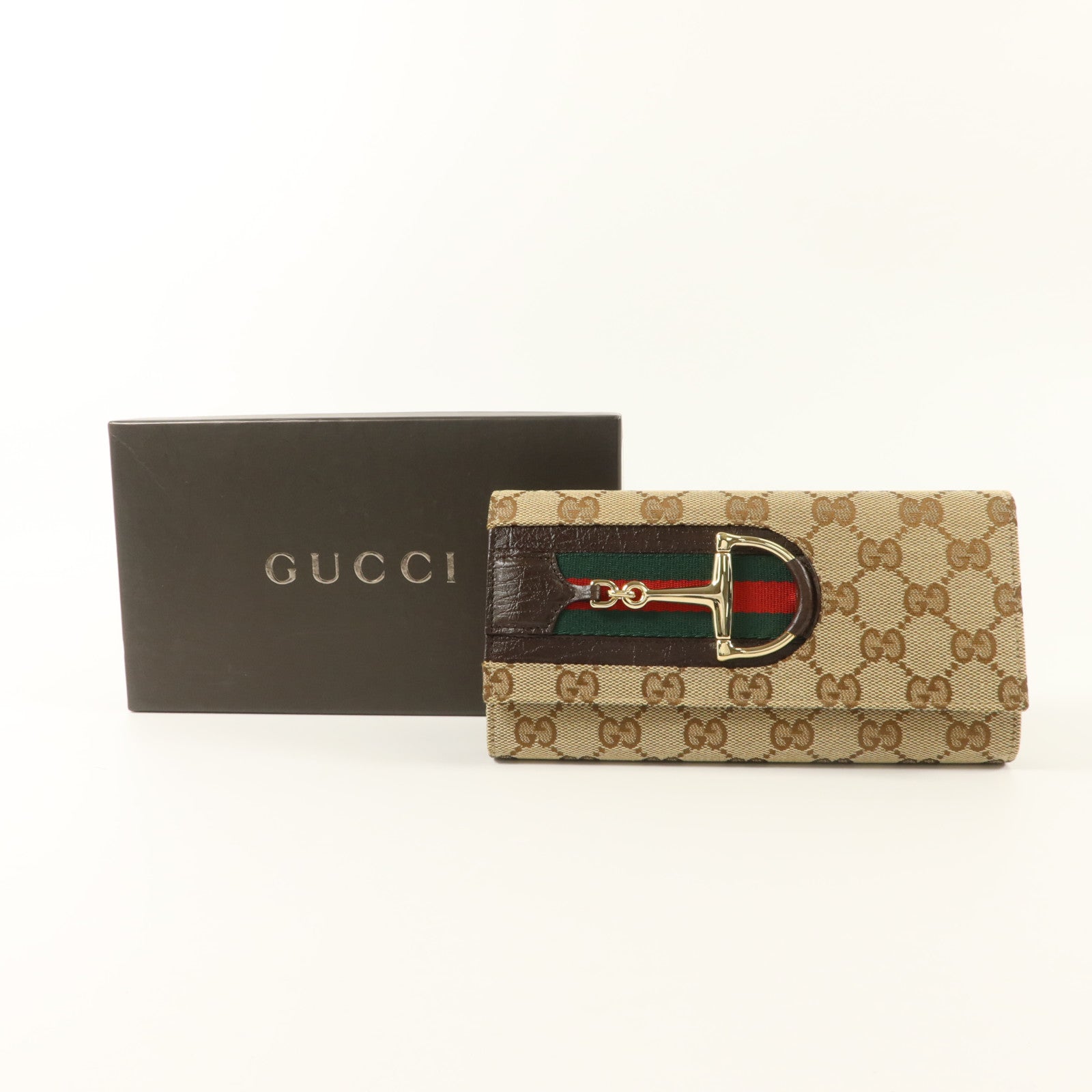 GUCCI GG帆布Vintage Web Horsebit Long Wallet金扣長錢包