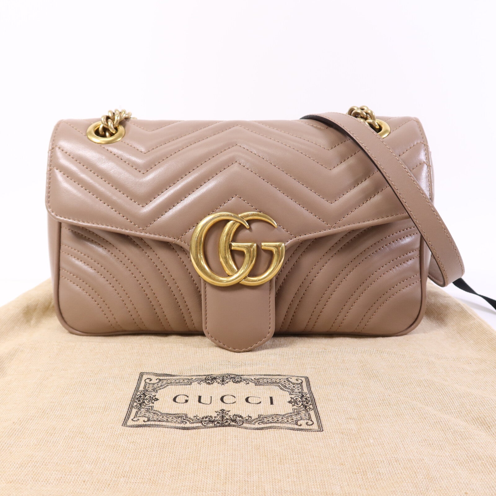 GUCCI 牛皮皮革GG Marmont金扣肩背袋