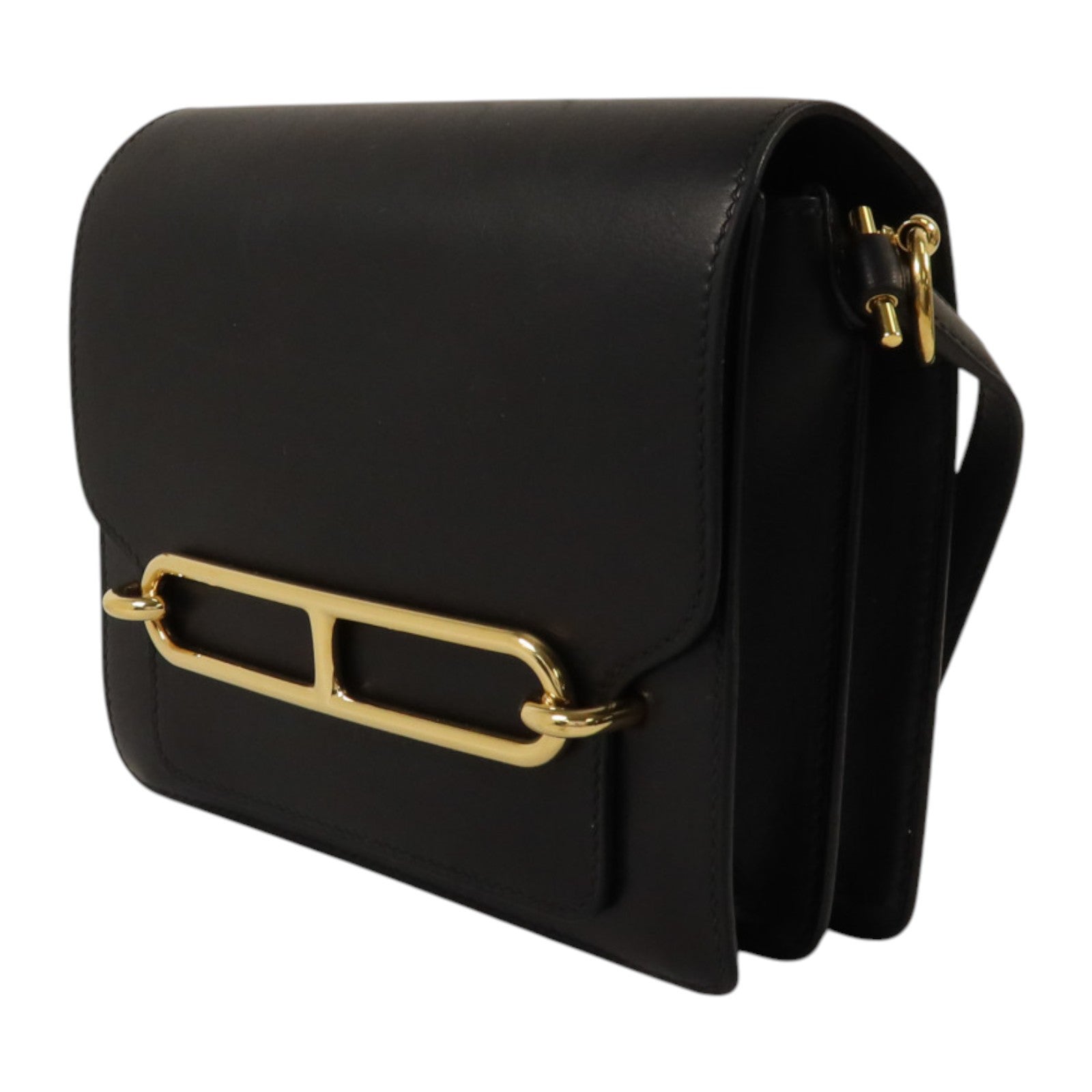 HERMES Evergrain皮革Mini Roulis金扣肩背袋Black