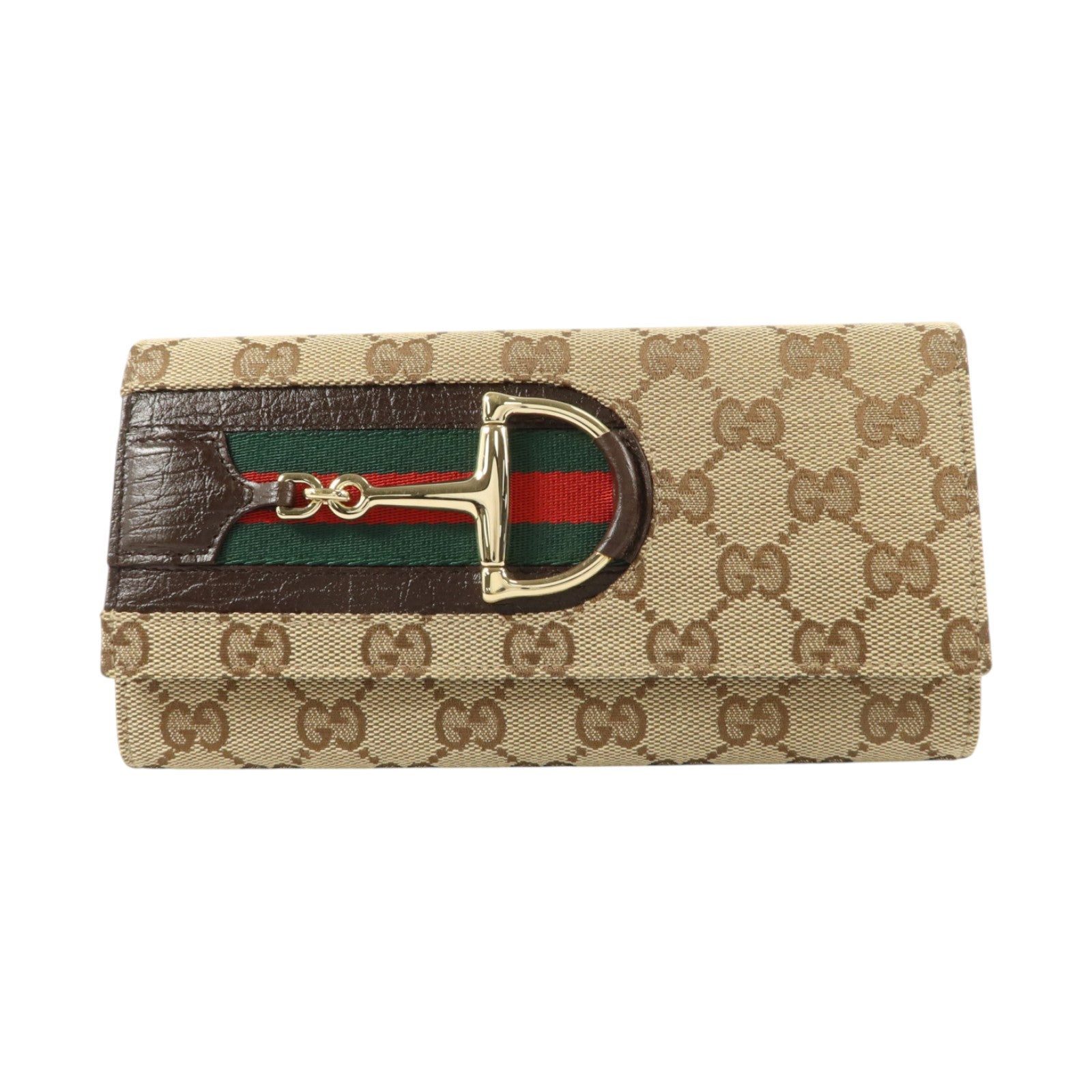 GUCCI GG帆布Vintage Web Horsebit Long Wallet金扣長錢包