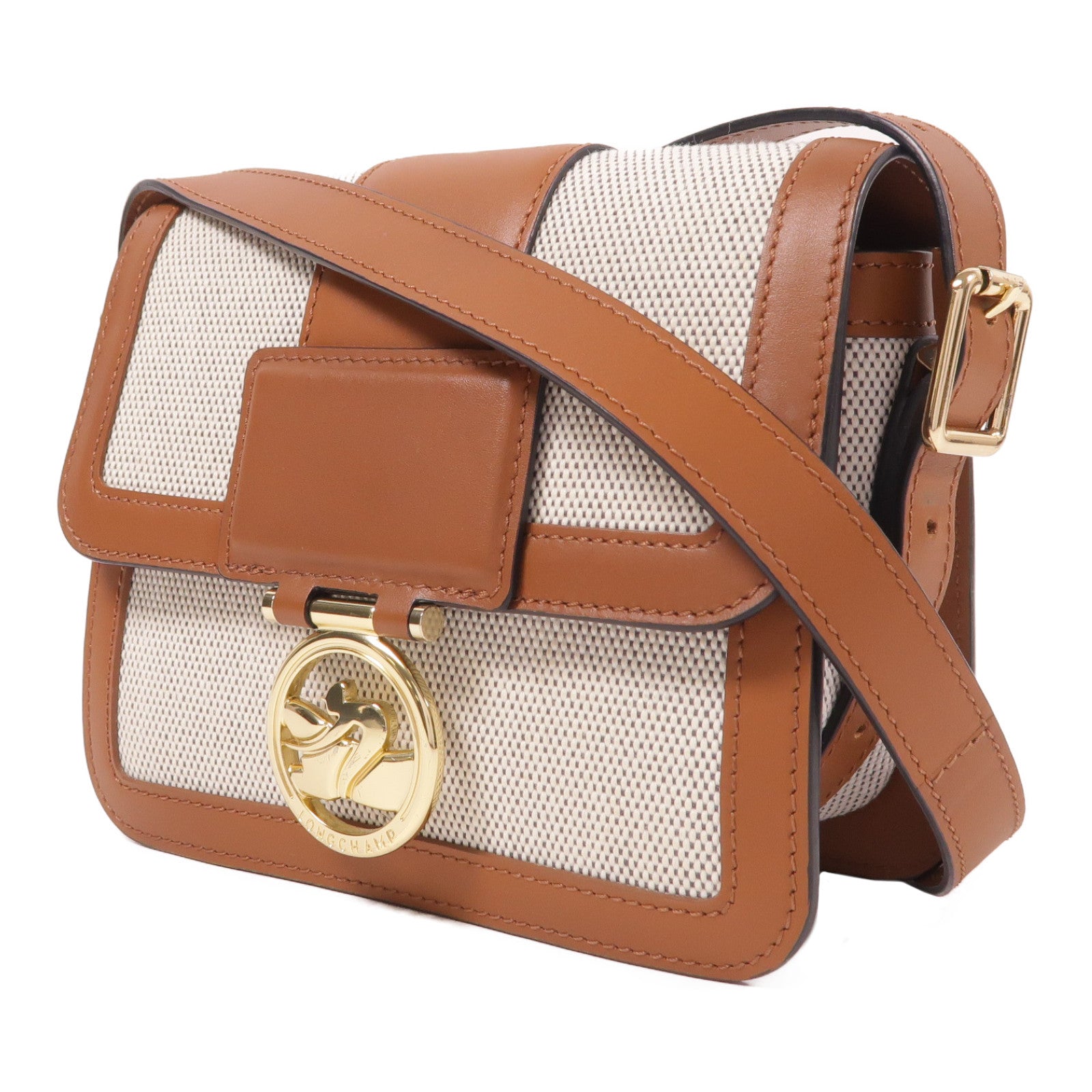Longchamp 帆布/皮革Shoulder Bag金扣肩背袋