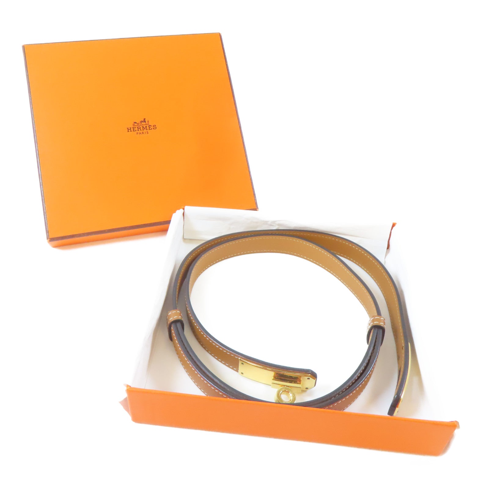 HERMES Epsom皮革Kelly Belt金扣皮帶Gold/金色/經典駝色