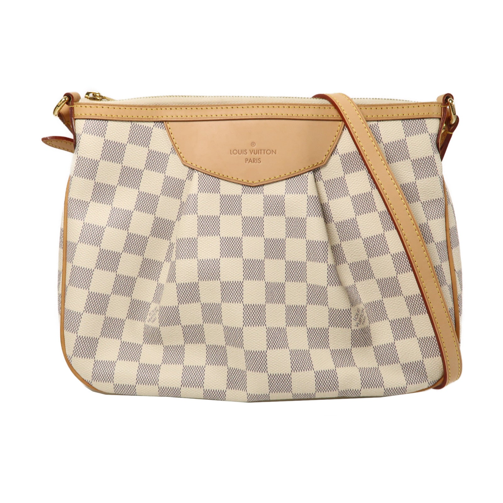 LOUIS VUITTON Damier Azur Siracusa PM金扣肩背袋白色