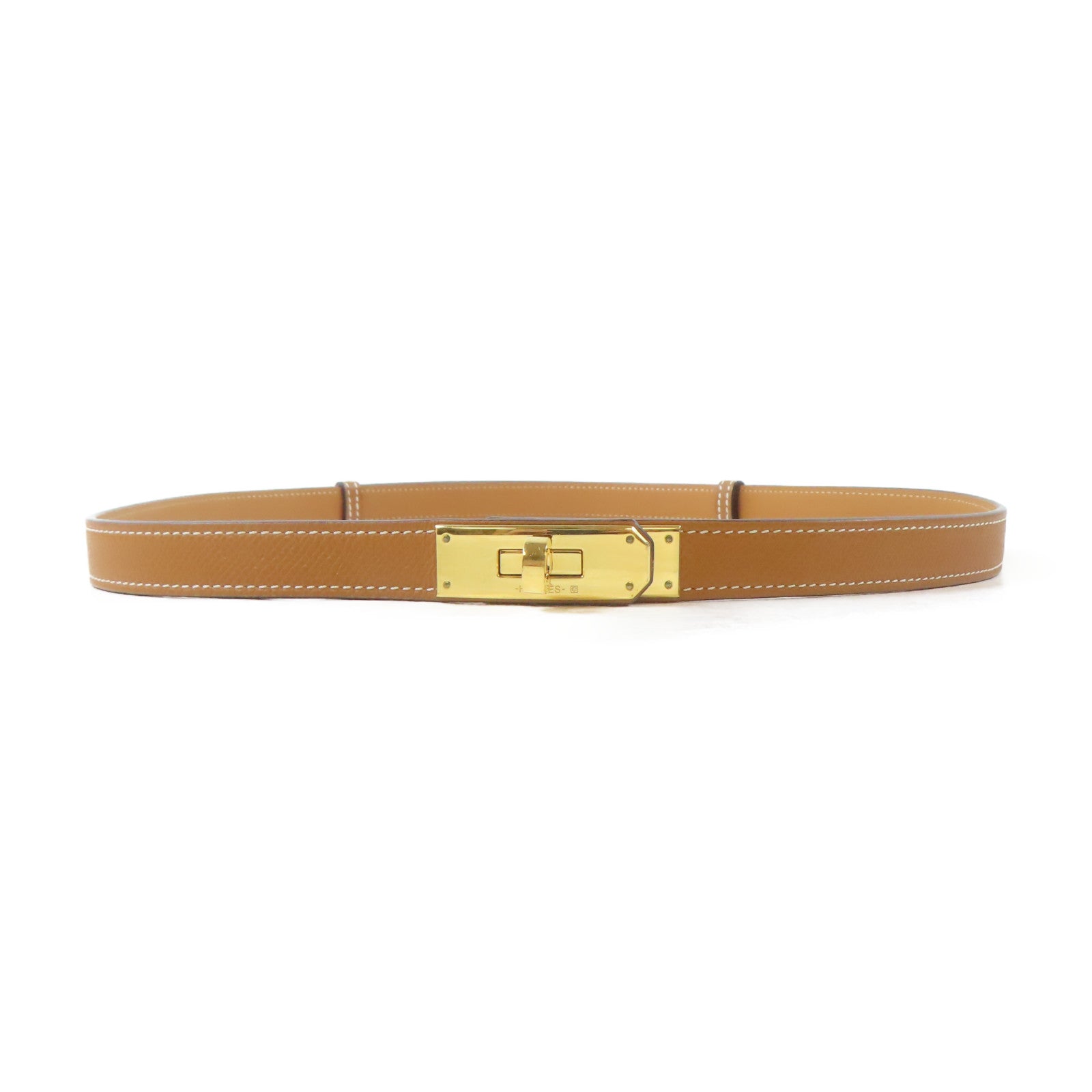 HERMES Epsom皮革Kelly Belt金扣皮帶Gold/金色/經典駝色