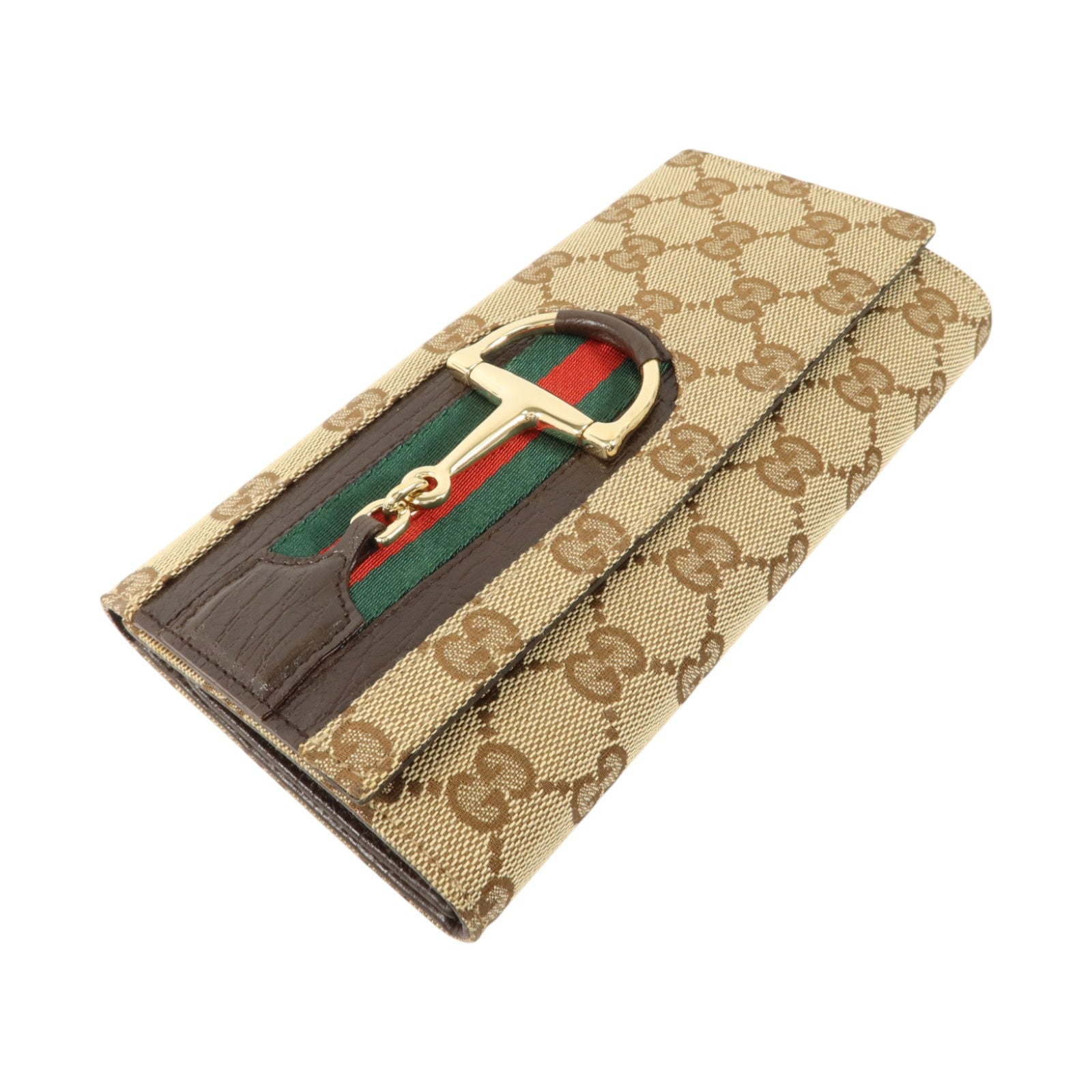 GUCCI GG帆布Vintage Web Horsebit Long Wallet金扣長錢包