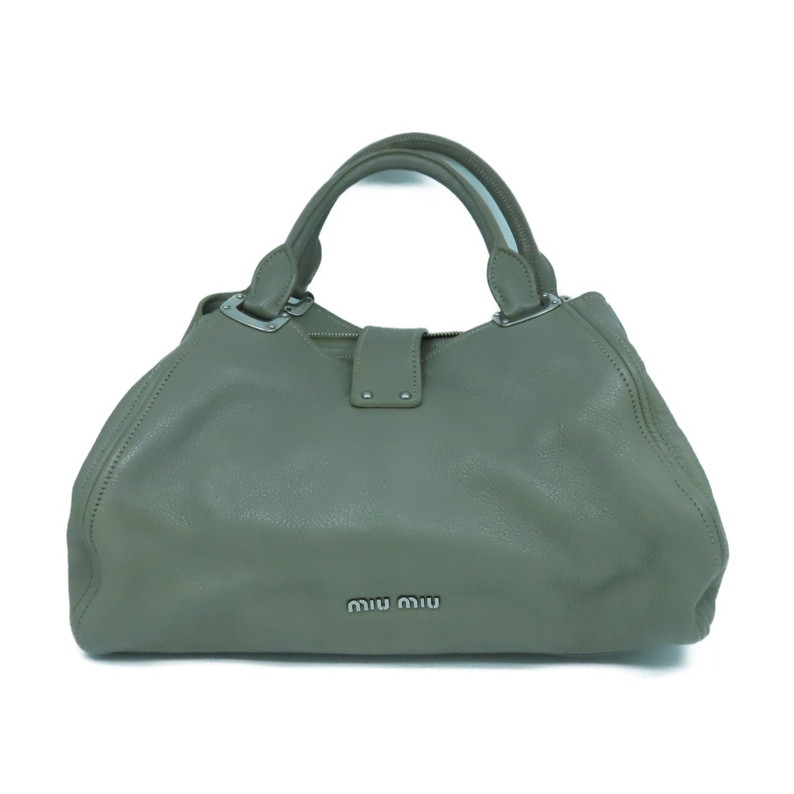 Miu Miu 【激減優惠】牛皮皮革2 Way Bag銀扣手挽肩背兩用袋灰色