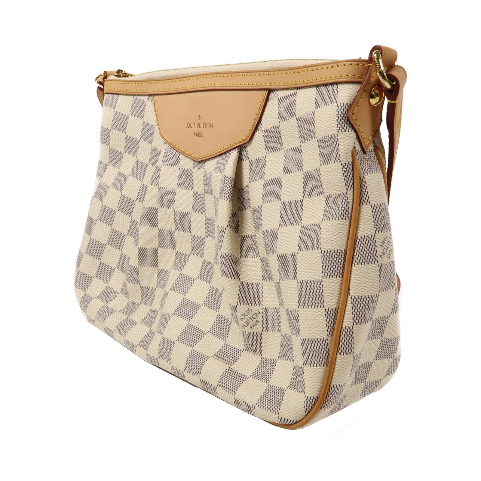 LOUIS VUITTON Damier Azur Siracusa PM金扣肩背袋白色