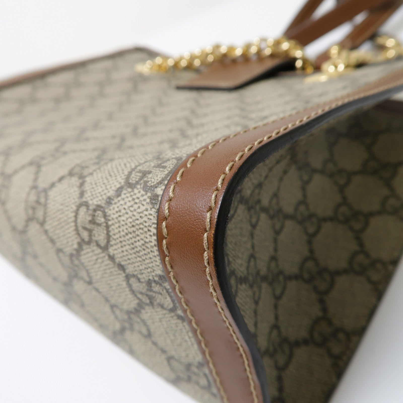 GUCCI 塗層帆布Padlock Small GG金扣肩背袋啡色