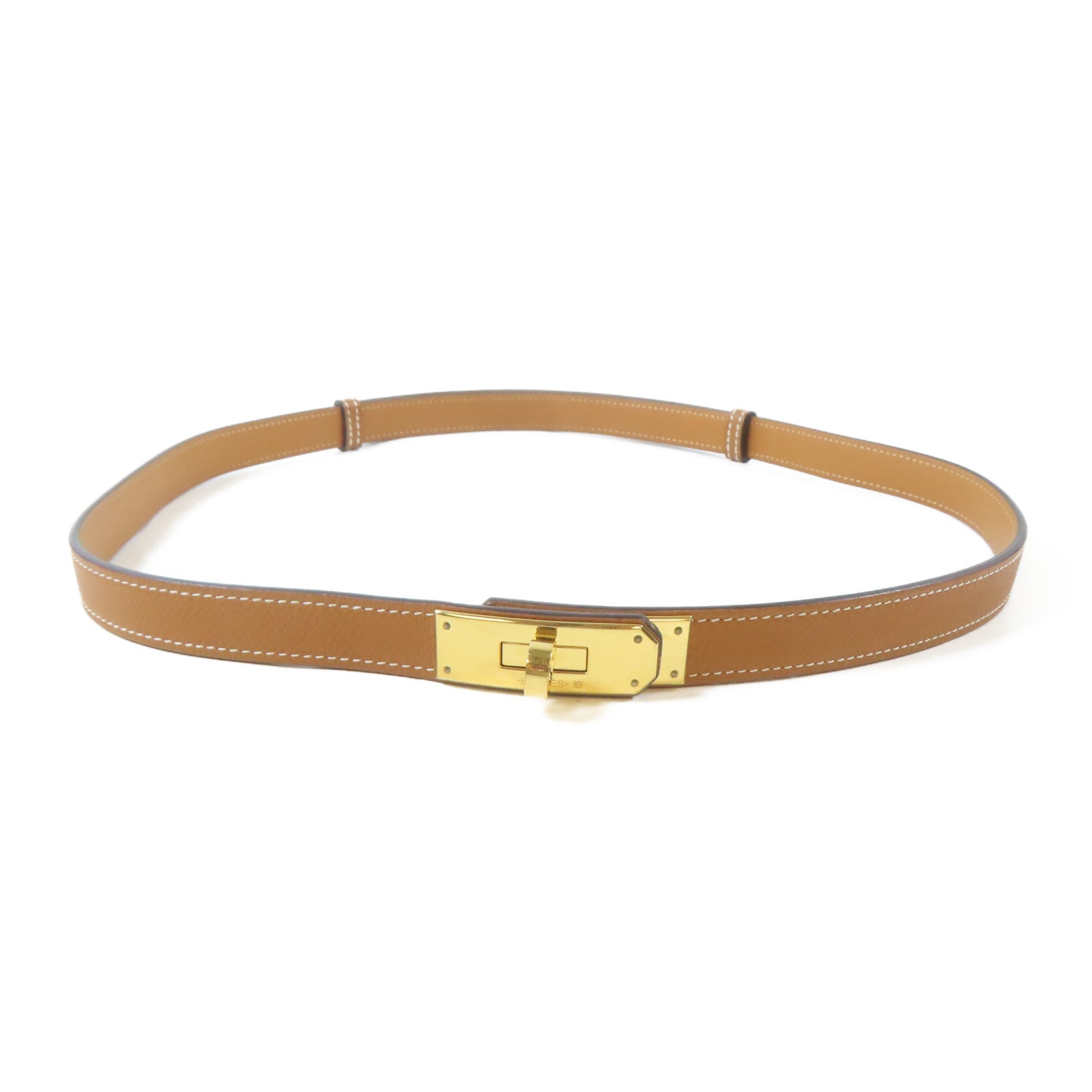 HERMES Epsom皮革Kelly Belt金扣皮帶Gold/金色/經典駝色