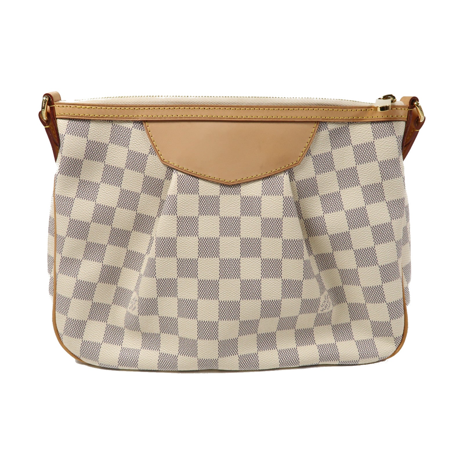 LOUIS VUITTON Damier Azur Siracusa PM金扣肩背袋白色