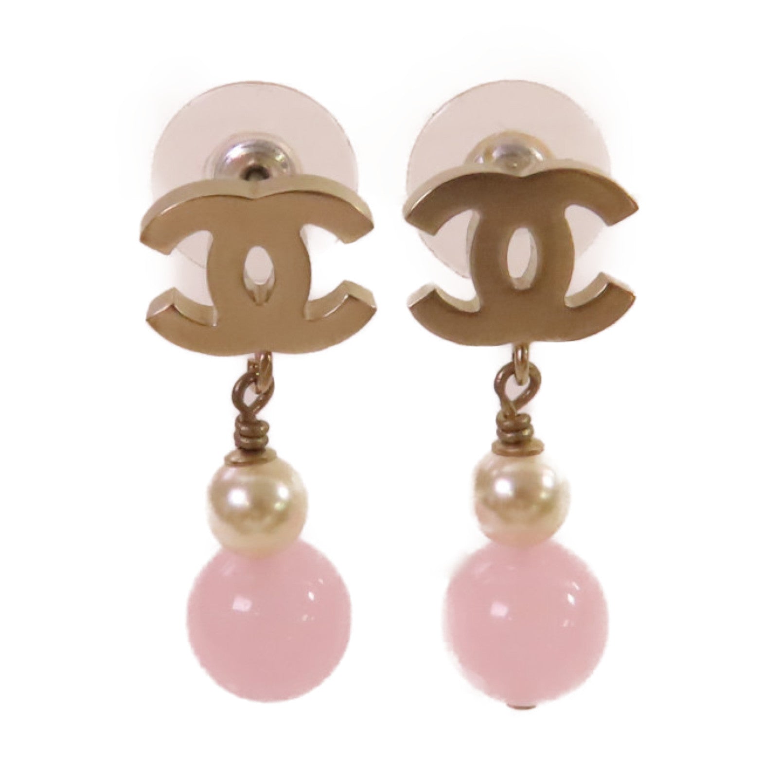CHANEL 金屬/PVC CC Earrings耳環金色/粉紅色/白色