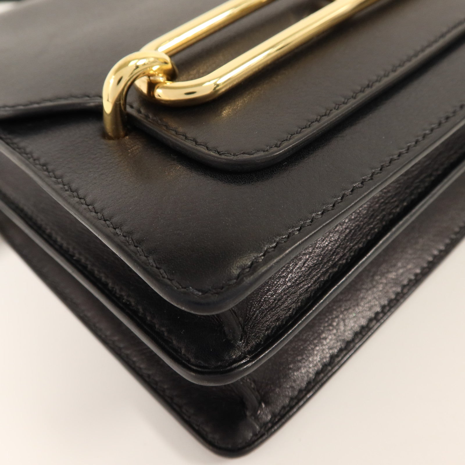 HERMES Evergrain皮革Mini Roulis金扣肩背袋Black