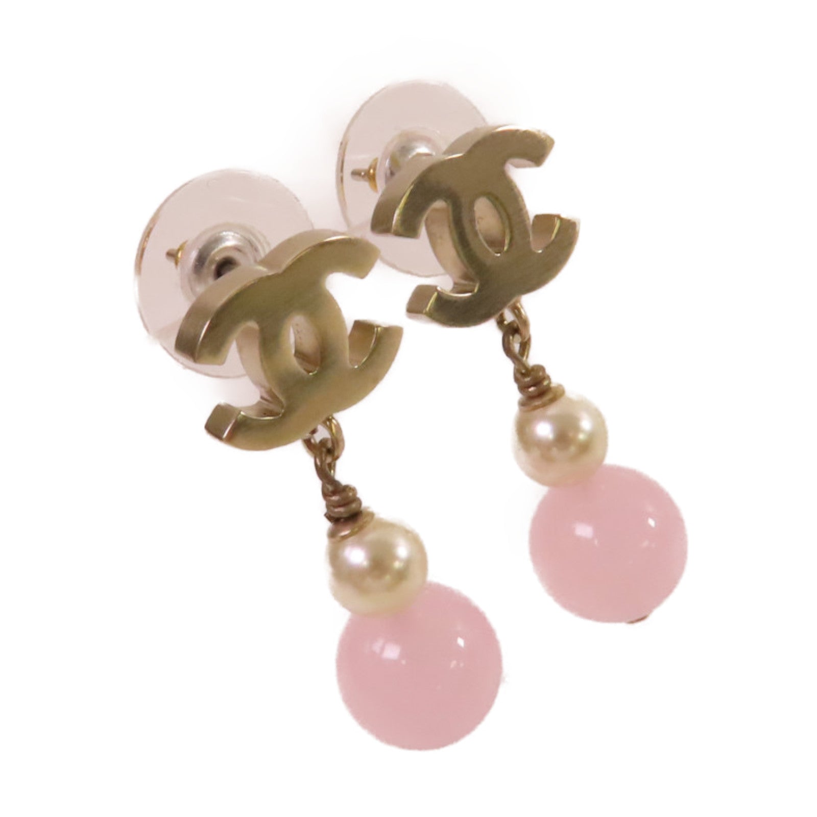 CHANEL 金屬/PVC CC Earrings耳環金色/粉紅色/白色