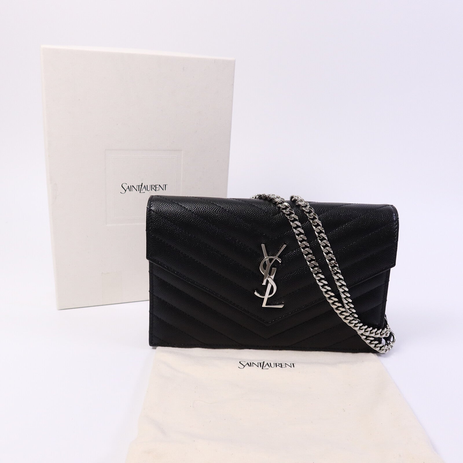 SAINT LAURENT 牛皮皮革Wallet On Chain鏈帶肩背袋