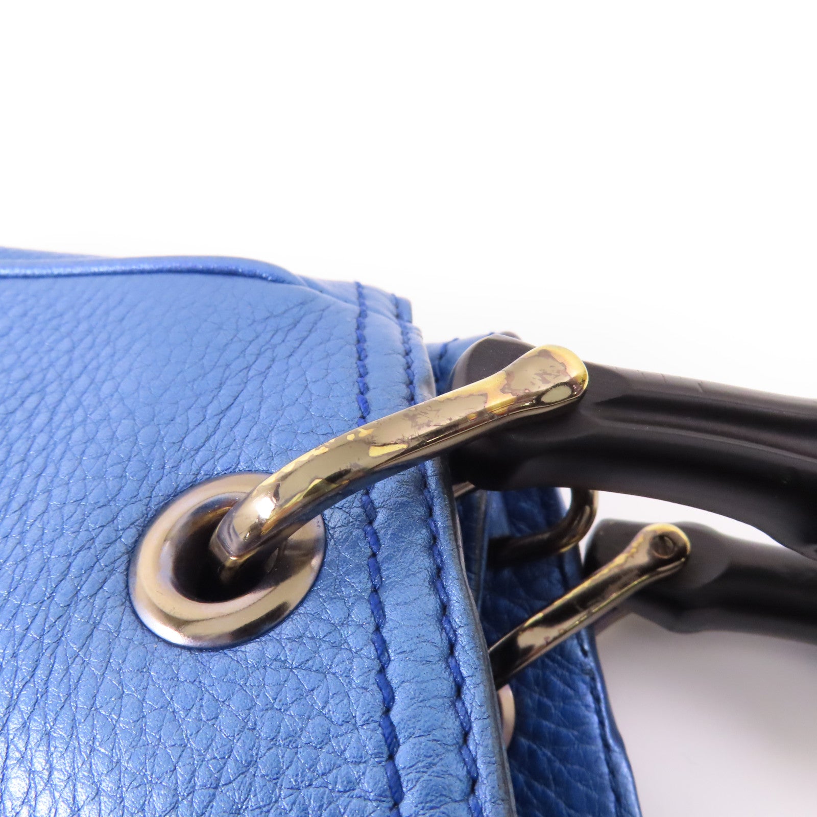 GUCCI GG Bamboo Handbag 336032 Calfskin Leather Blue