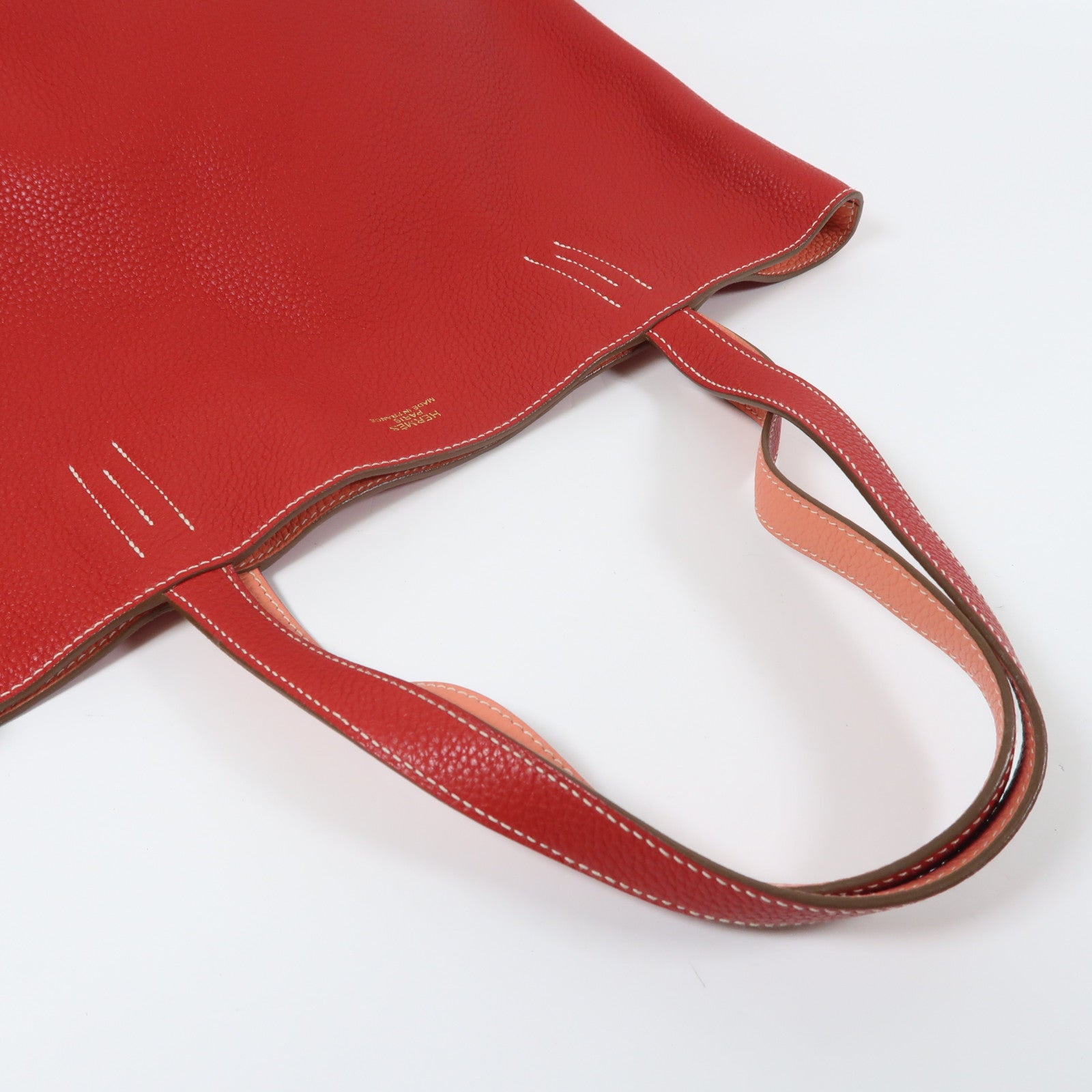 HERMES Clemence皮革Double Sens肩背袋Rouge Casaque/紅色