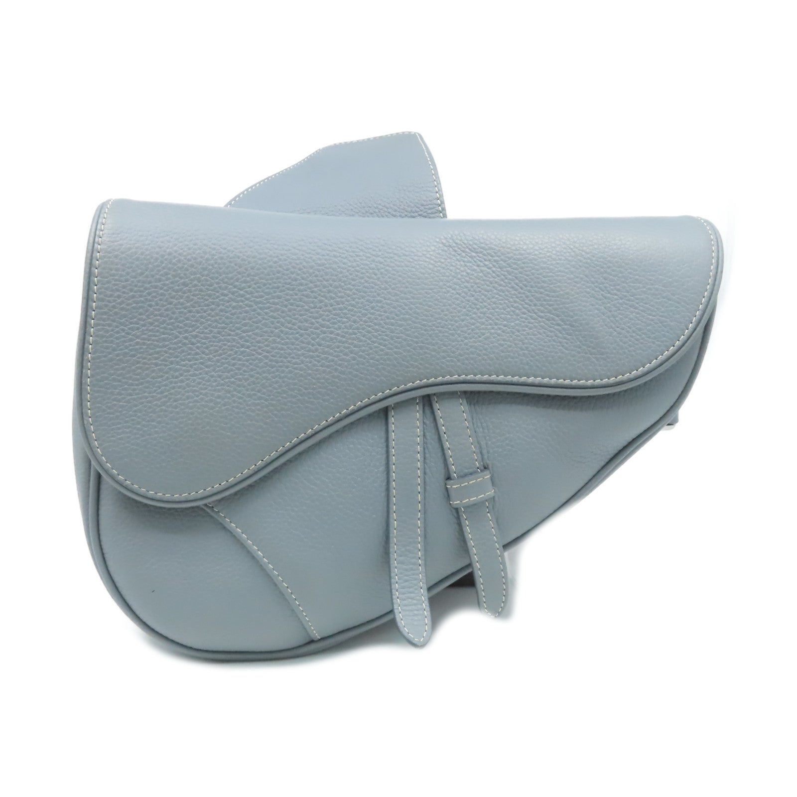 Dior 【清倉大減價】牛皮皮革Saddle Bag銀扣斜孭袋灰藍色
