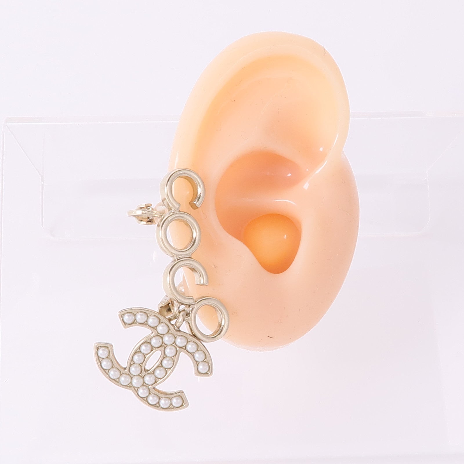 CHANEL CC Earrings Metal Gold White