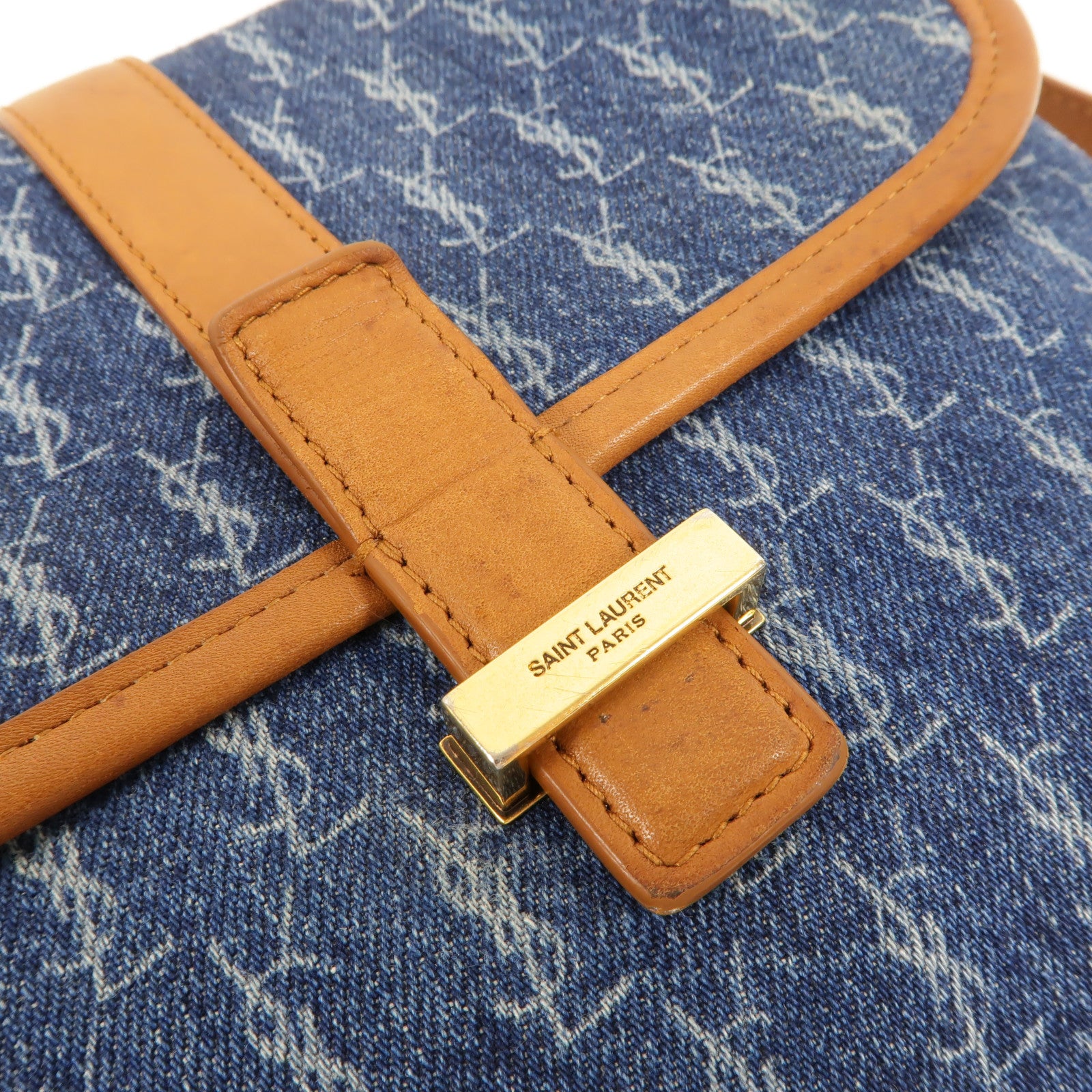 SAINT LAURENT Denim/牛皮皮革Le Monogram肩背袋