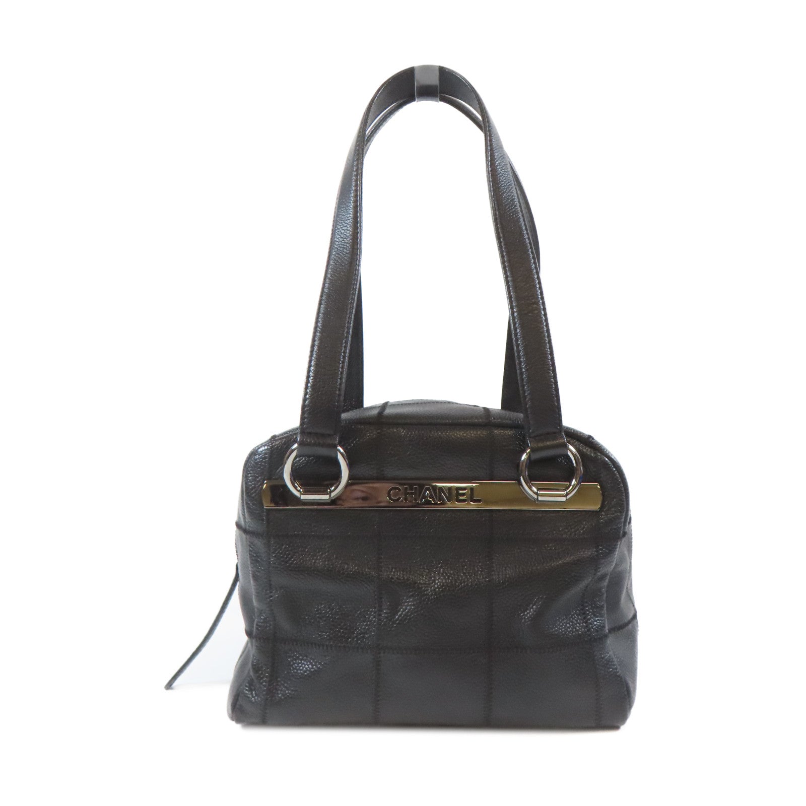 CHANEL Caviar皮革Shoulder Bag銀扣肩背袋黑色