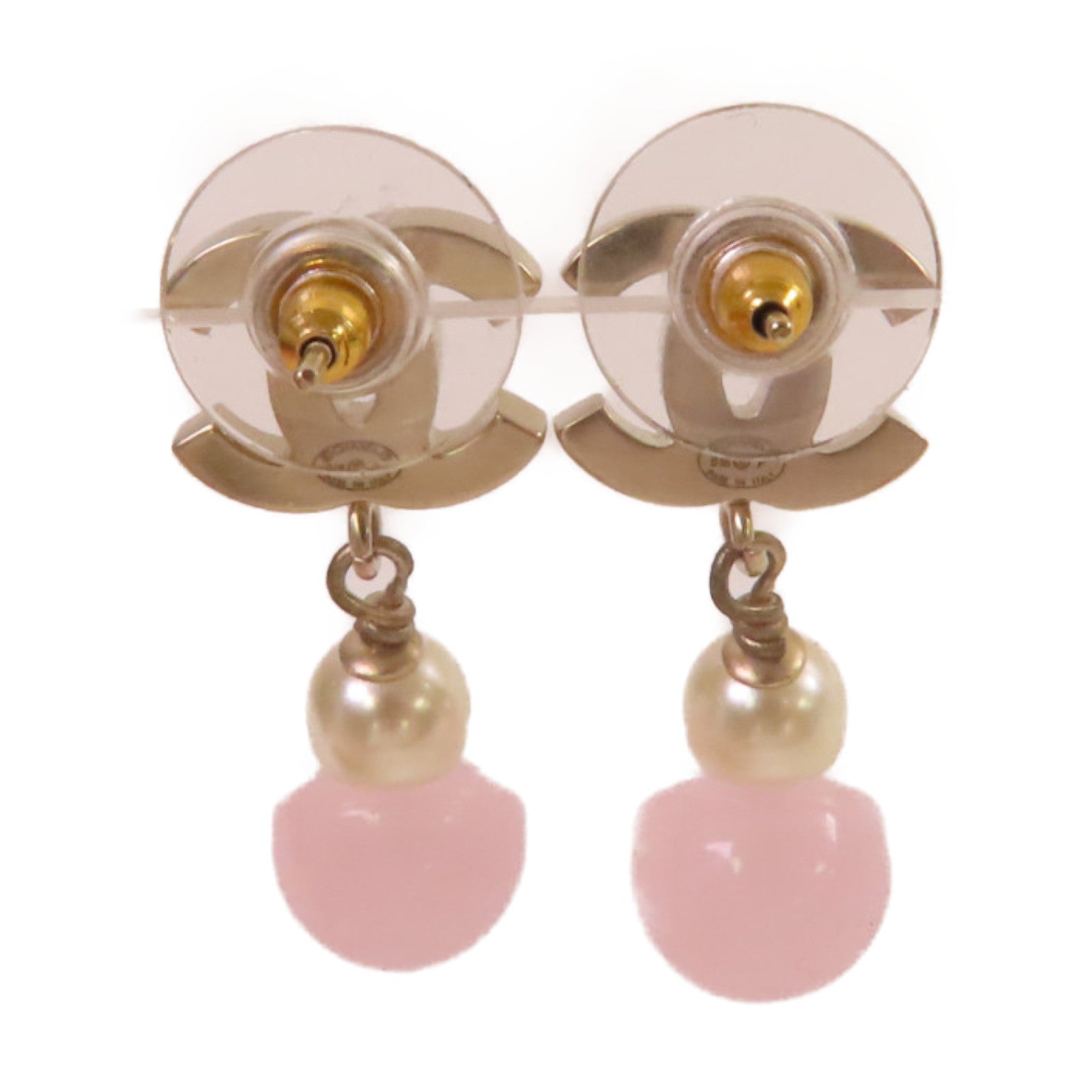 CHANEL 金屬/PVC CC Earrings耳環金色/粉紅色/白色