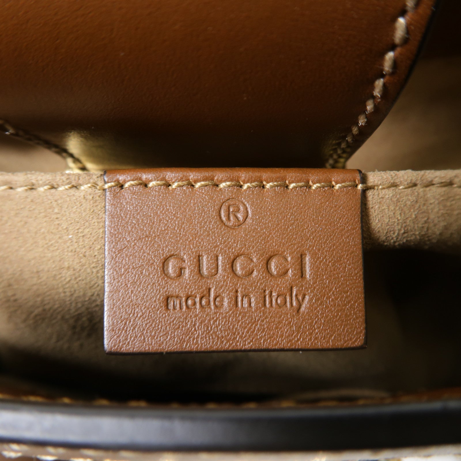 GUCCI 塗層帆布Padlock Small GG金扣肩背袋啡色