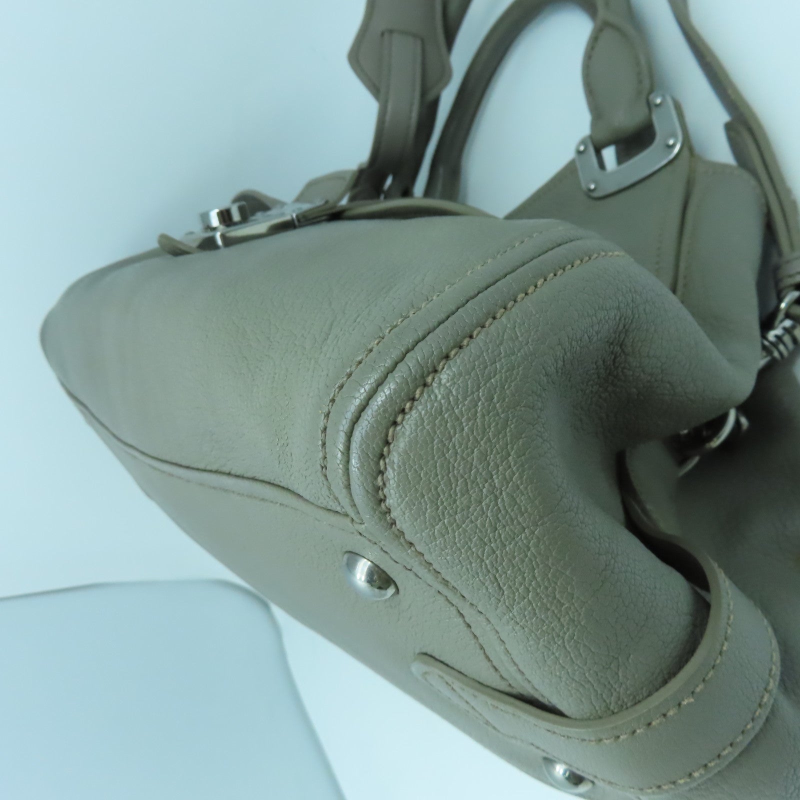 Miu Miu 【激減優惠】牛皮皮革2 Way Bag銀扣手挽肩背兩用袋灰色