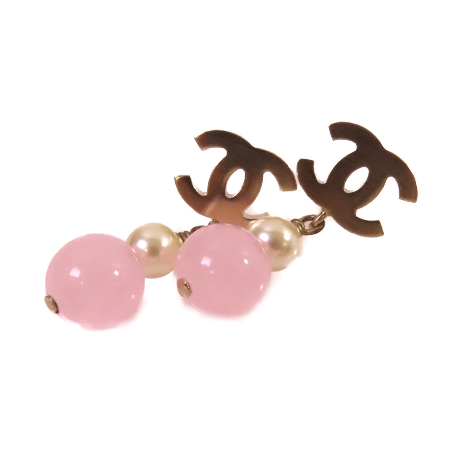 CHANEL 金屬/PVC CC Earrings耳環金色/粉紅色/白色