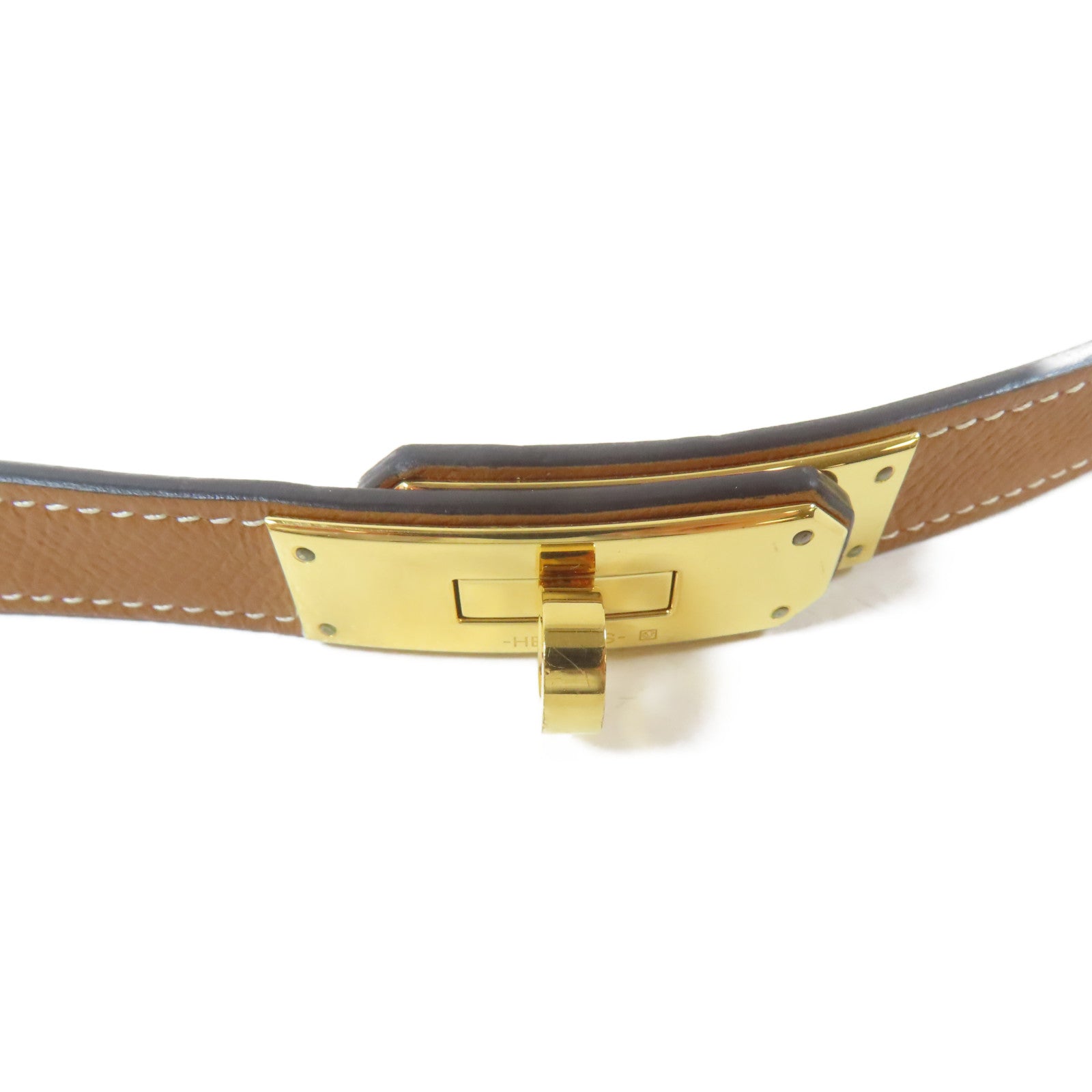 HERMES Epsom皮革Kelly Belt金扣皮帶Gold/金色/經典駝色