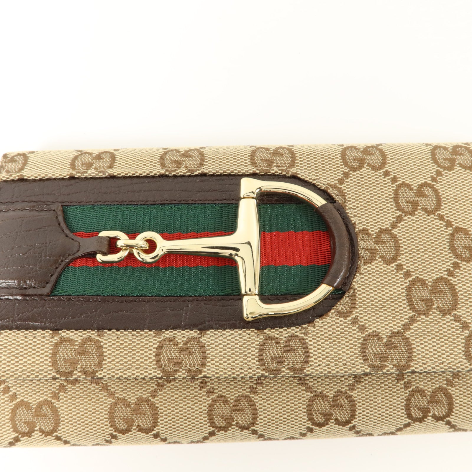 GUCCI GG帆布Vintage Web Horsebit Long Wallet金扣長錢包