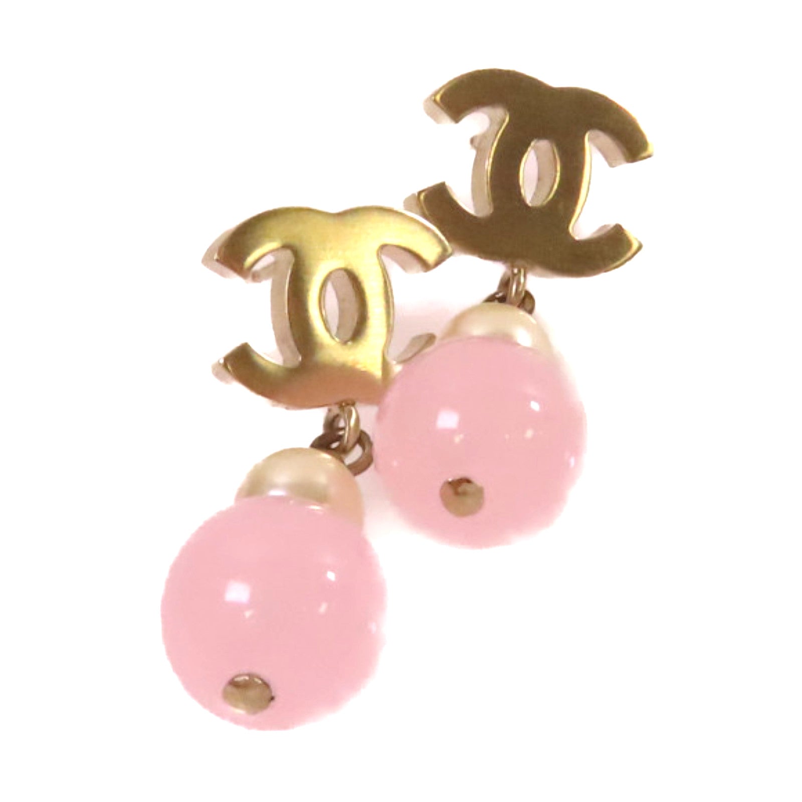 CHANEL 金屬/PVC CC Earrings耳環金色/粉紅色/白色