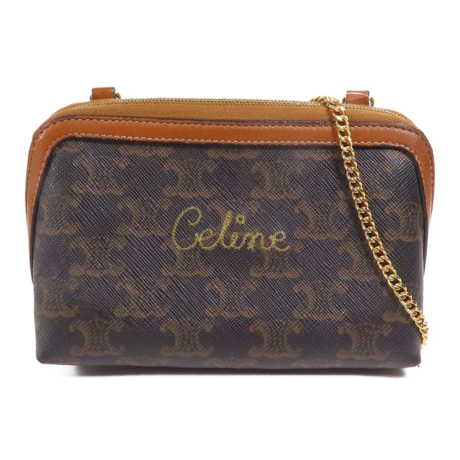 CELINE 塗層帆布Chain Shoulder金扣鏈帶肩背袋