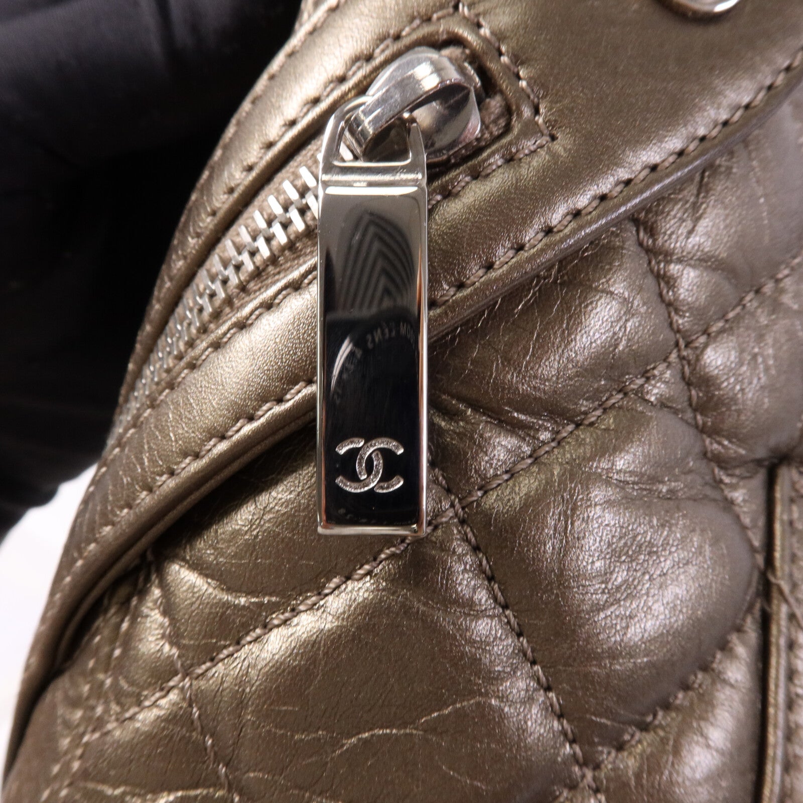 CHANEL 牛皮皮革Cambon Hand Bag銀扣鏈帶肩背袋