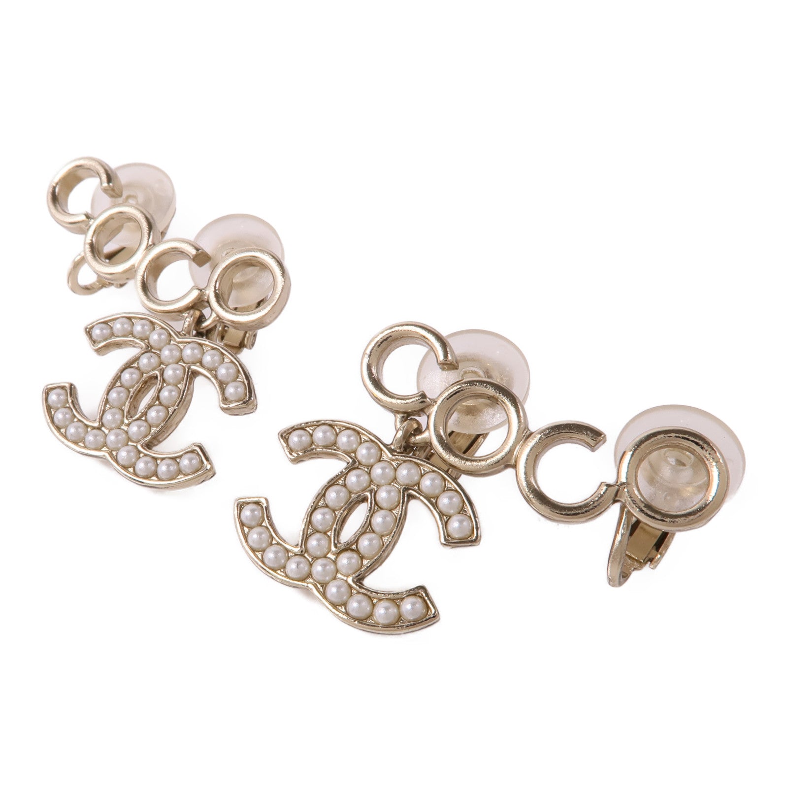 CHANEL CC Earrings Metal Gold White