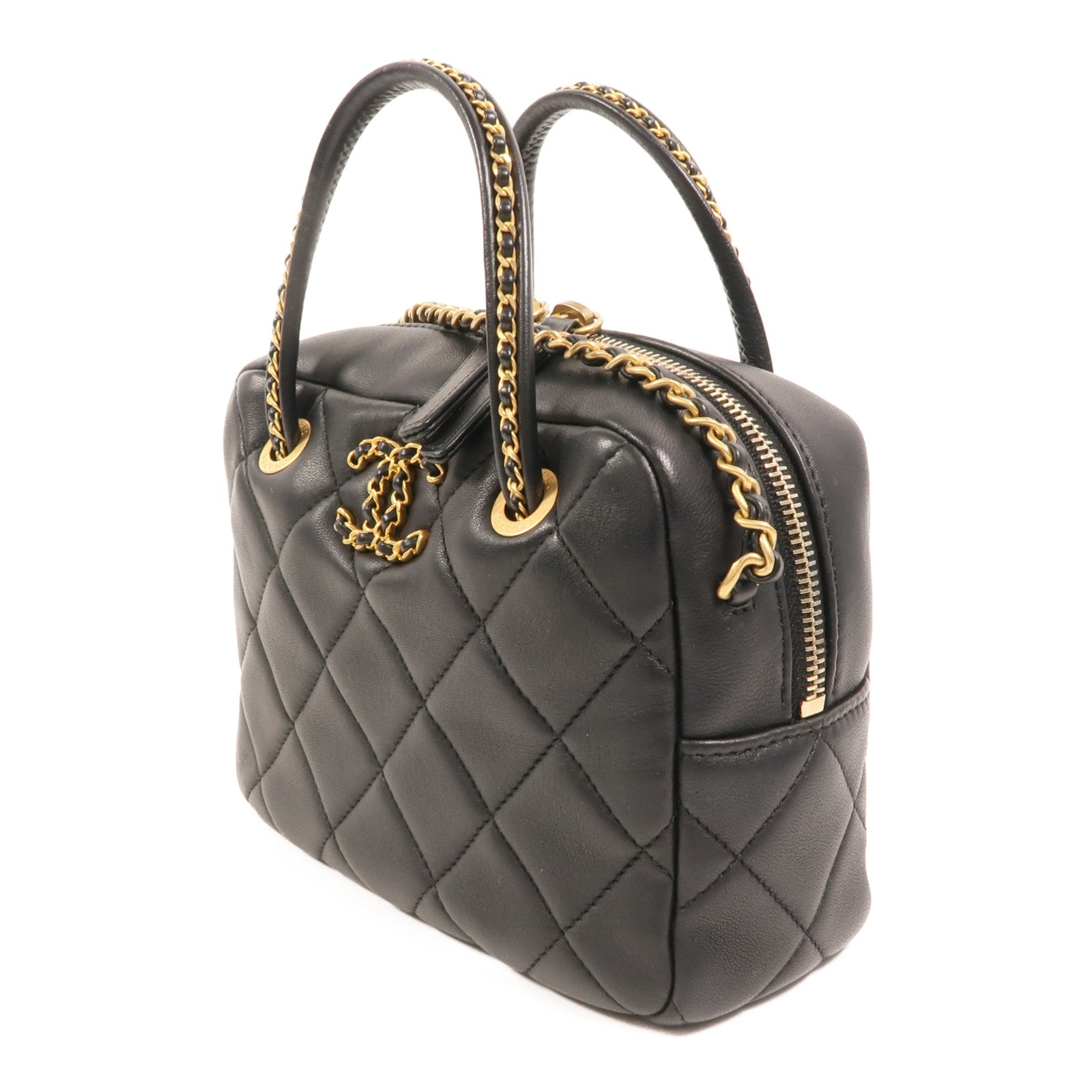 CHANEL 羊皮皮革Bowling鏈帶手挽肩背兩用袋