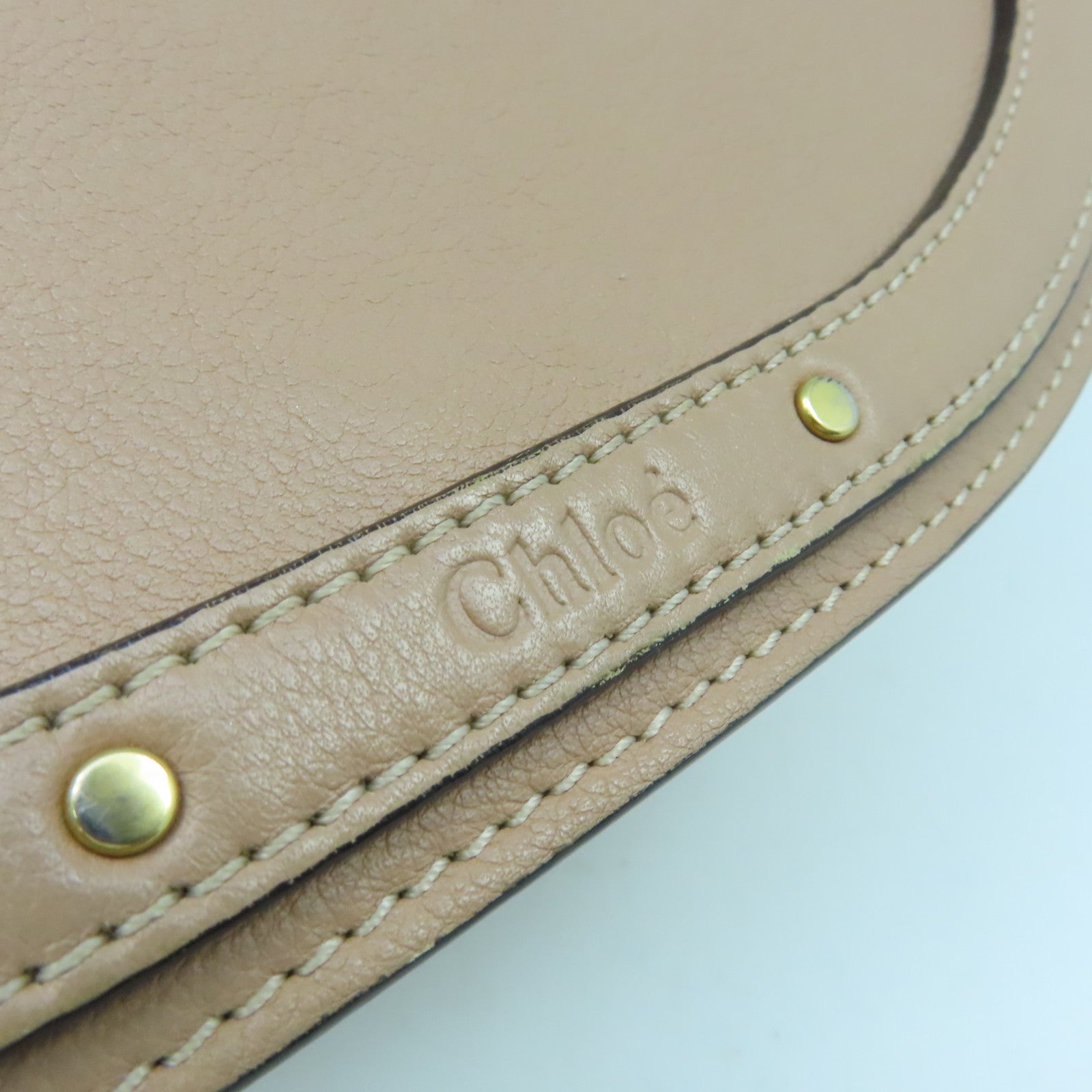 Chloe 牛皮皮革Shoulder Bag金扣手挽肩背两用袋杏色