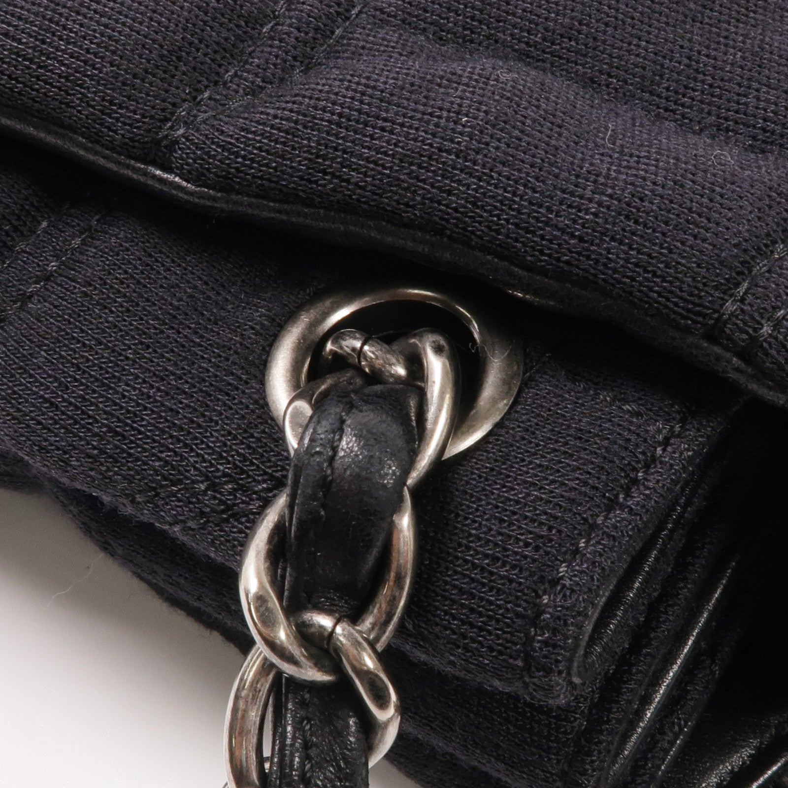 CHANEL 布料/皮革Chain Shoulder銀扣鏈帶肩背袋