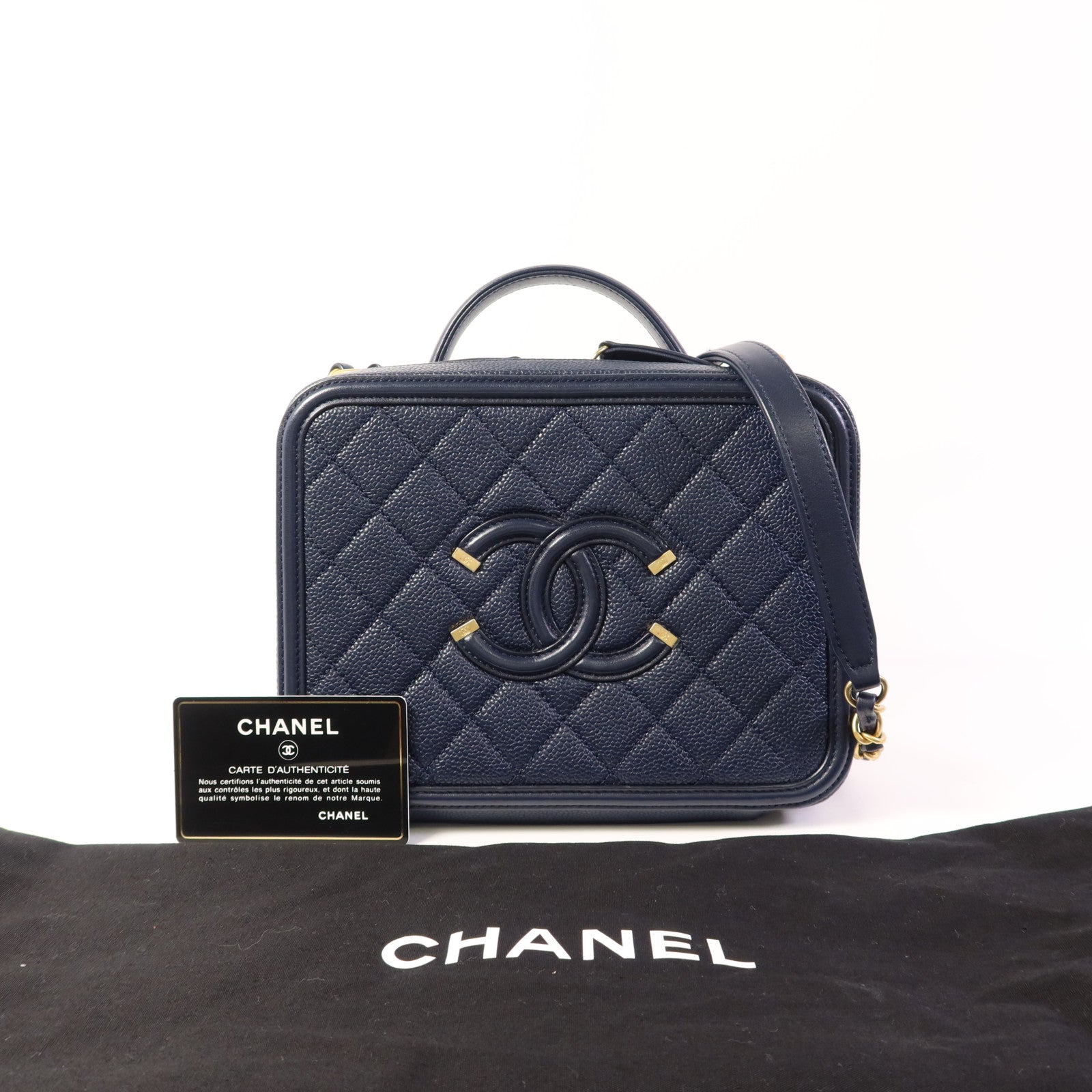 CHANEL 牛皮皮革Vanity Case金扣手挽肩背兩用袋