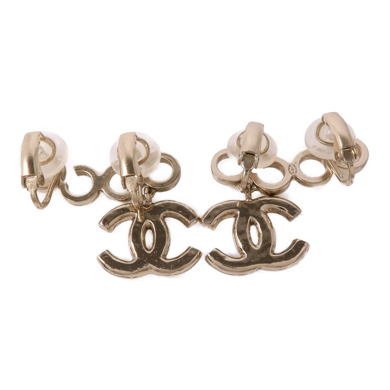 CHANEL CC Earrings Metal Gold White
